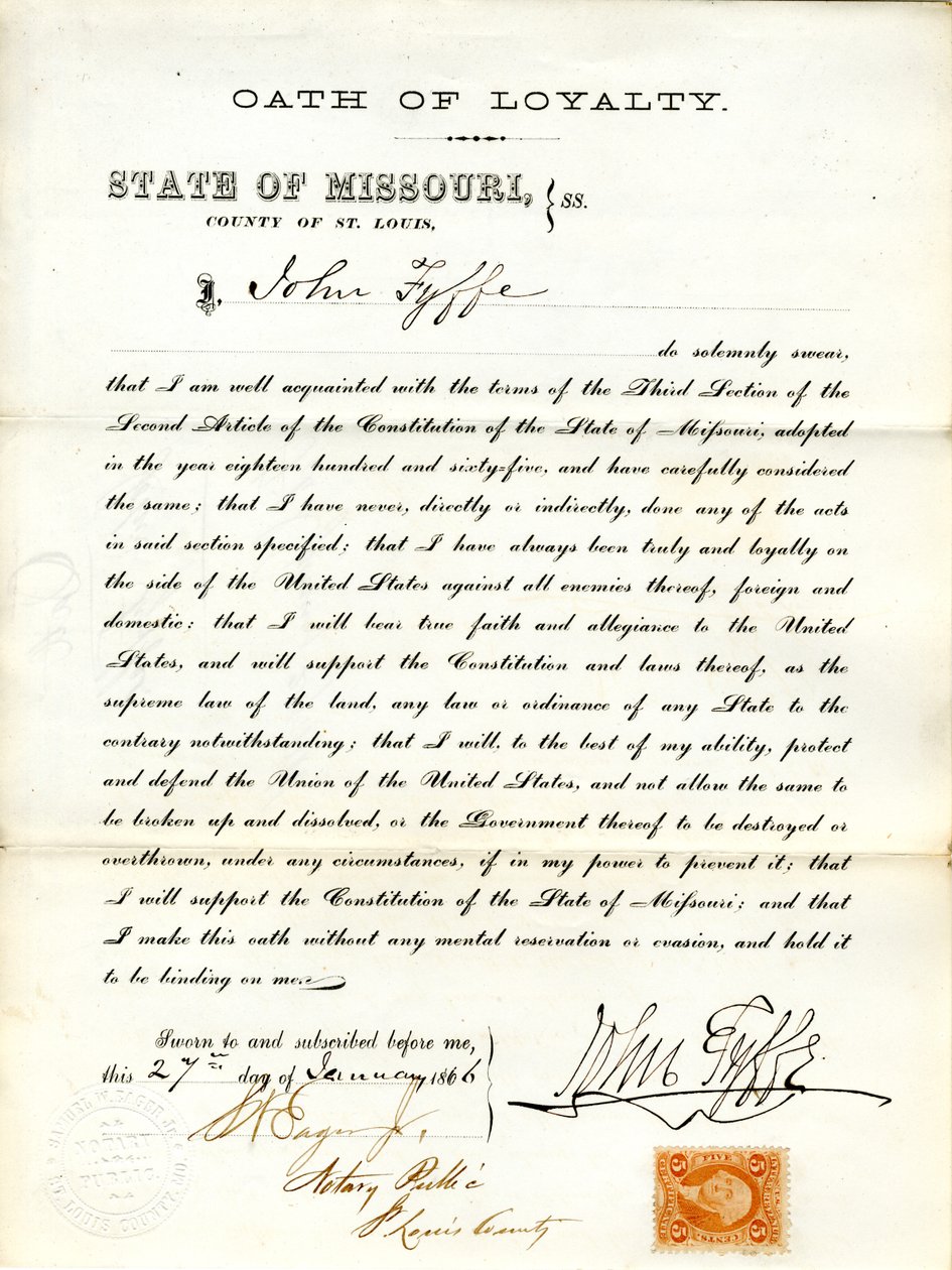 Přísahá věrnost vládě Spojených států a státu Missouri od J. Fyffe