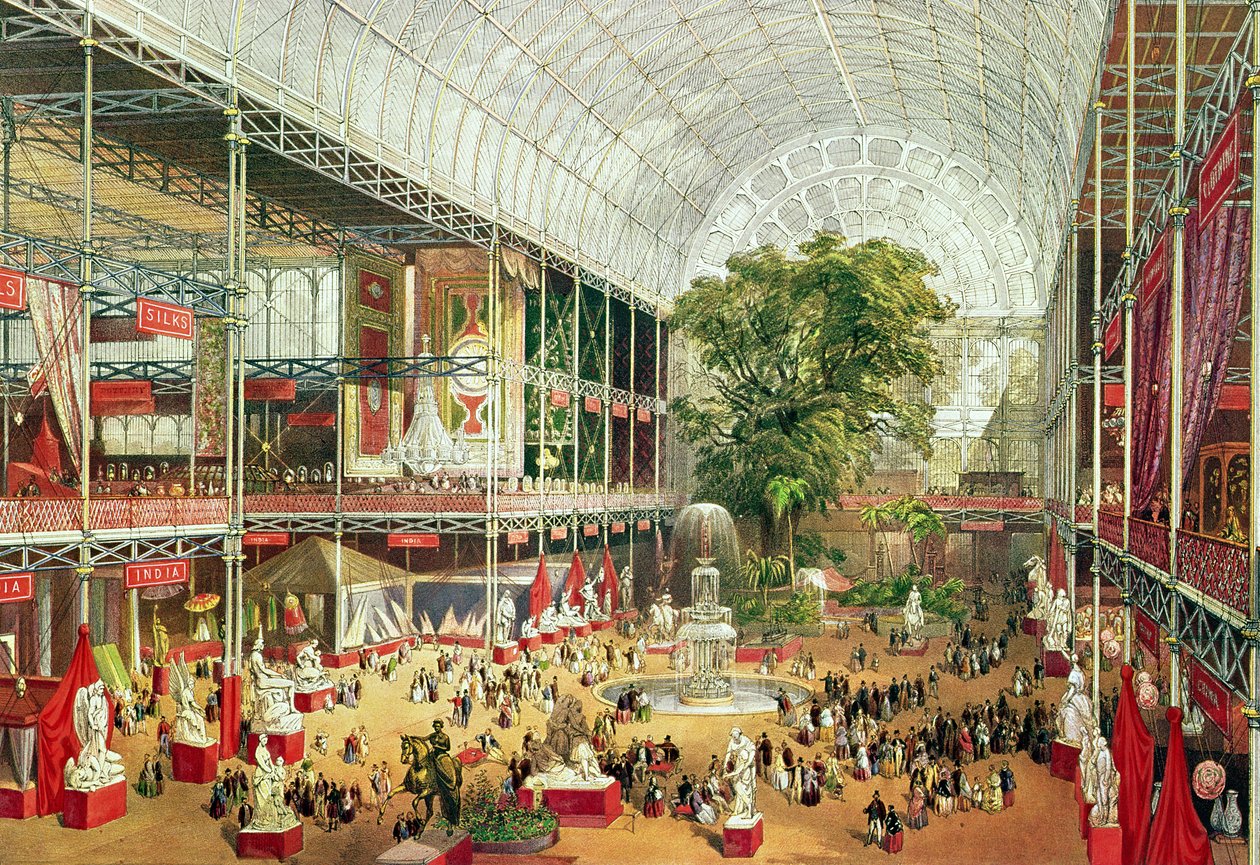 Vnitřní pohled na Crystal Palace během Velké výstavy v roce 1851, vyryl William Simpson (1823-99) 1851 od J. McNevin