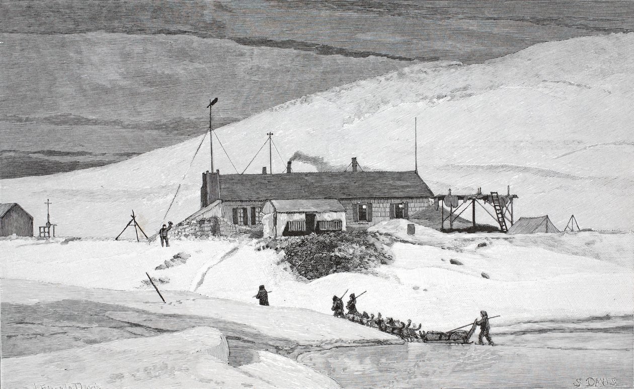 Fort Conger, Frinnell Land, 20. května 1883, pub. Londýn 1886 od J. Steeple Davis