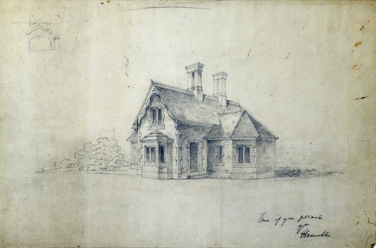 Station House, cca 1850 (tužka na papíře) od J.A. Davies