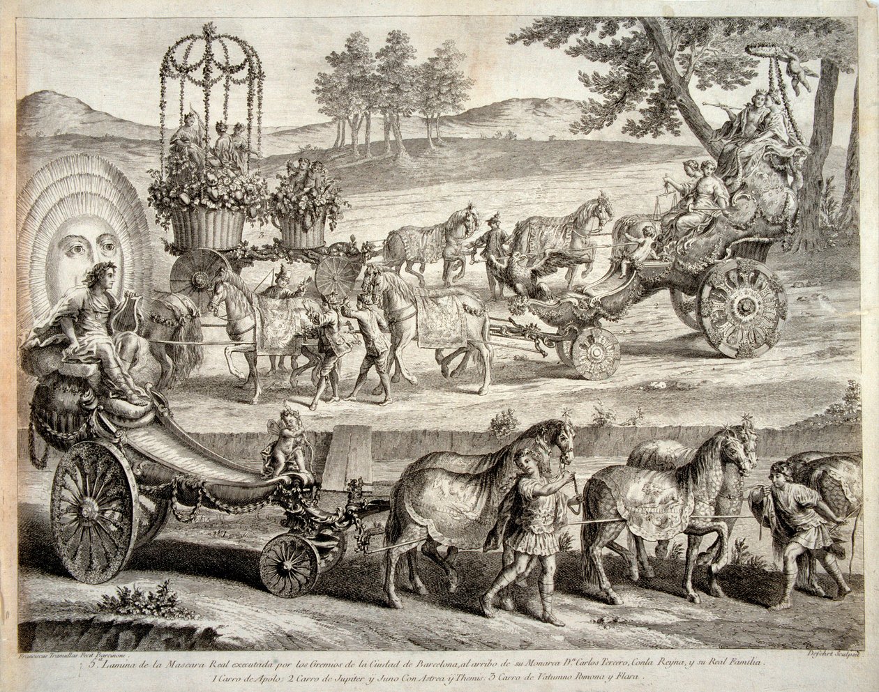 Apollon chariot - Výňatek z alba ""Masque royal"" (Řasenka pravá) - Mědirytina od A J De Fehrt (Defehrt) (1723-1774) od J.A. Defehrt