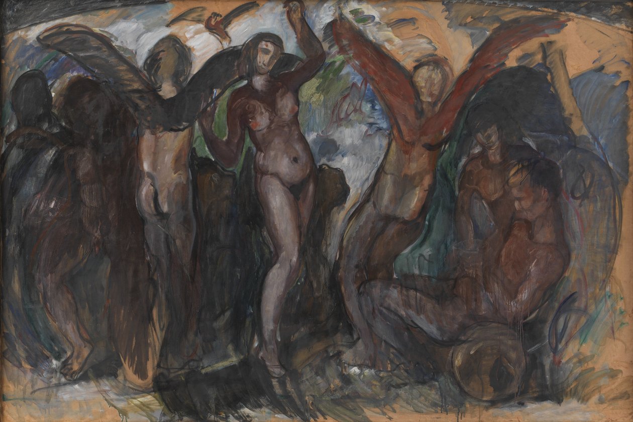 Figurální kompozice s bakchants od J.A. Jerichau