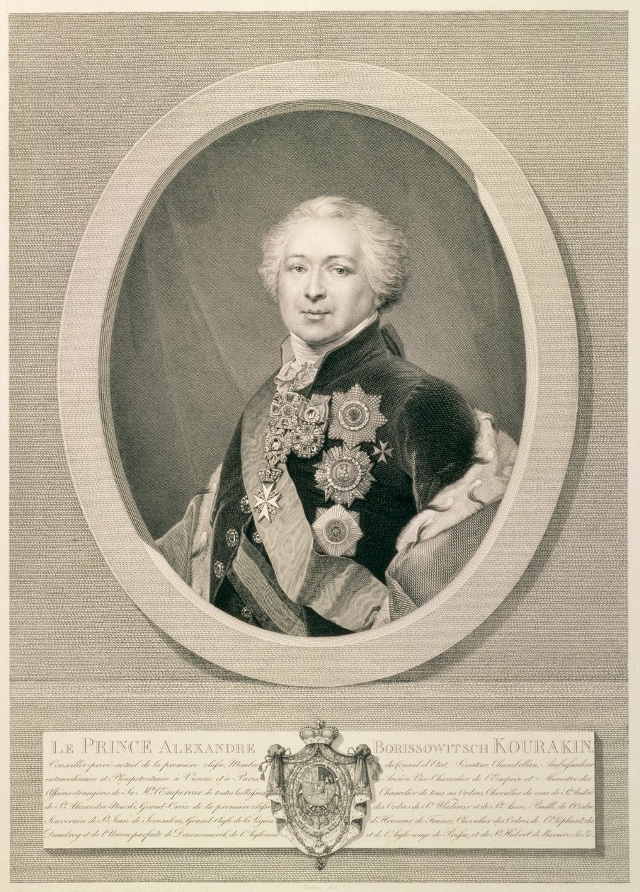Portrét knížete Kurakina, vyryl Nikolaj Ivanovič Utkin (1780-1863), 1812 (lept s rytinou) od J.B. Renu