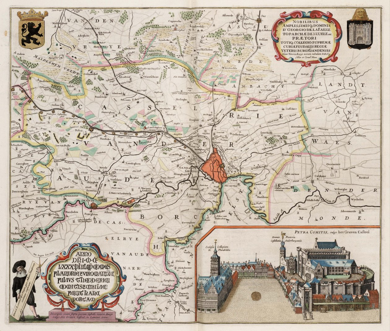 Mapa okolí Gentu, Belgie od J.Blaeu