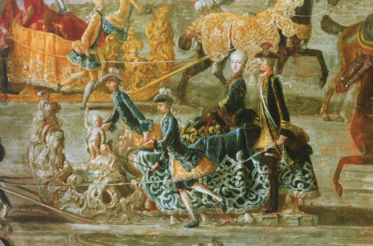 Císařská jízda na saních u příležitosti sňatku rakouského císaře Josefa II s jeho 2. manželkou Marií Josephou von Bayern: detail saní (viz také 87694) od J.C. Auerbach