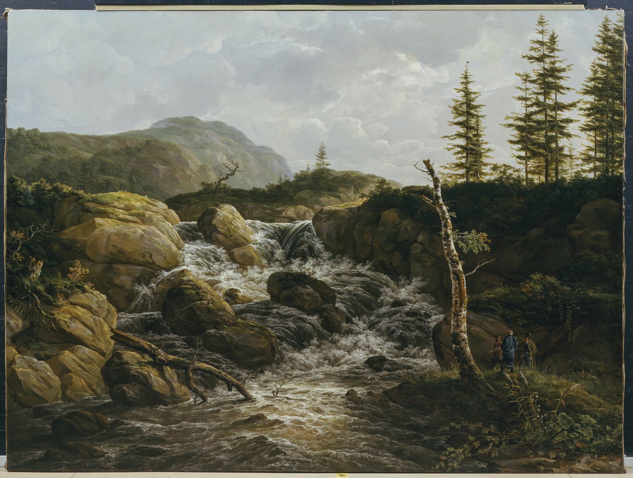 Horská krajina s vodopádem, Norsko od Johan Christian Dahl