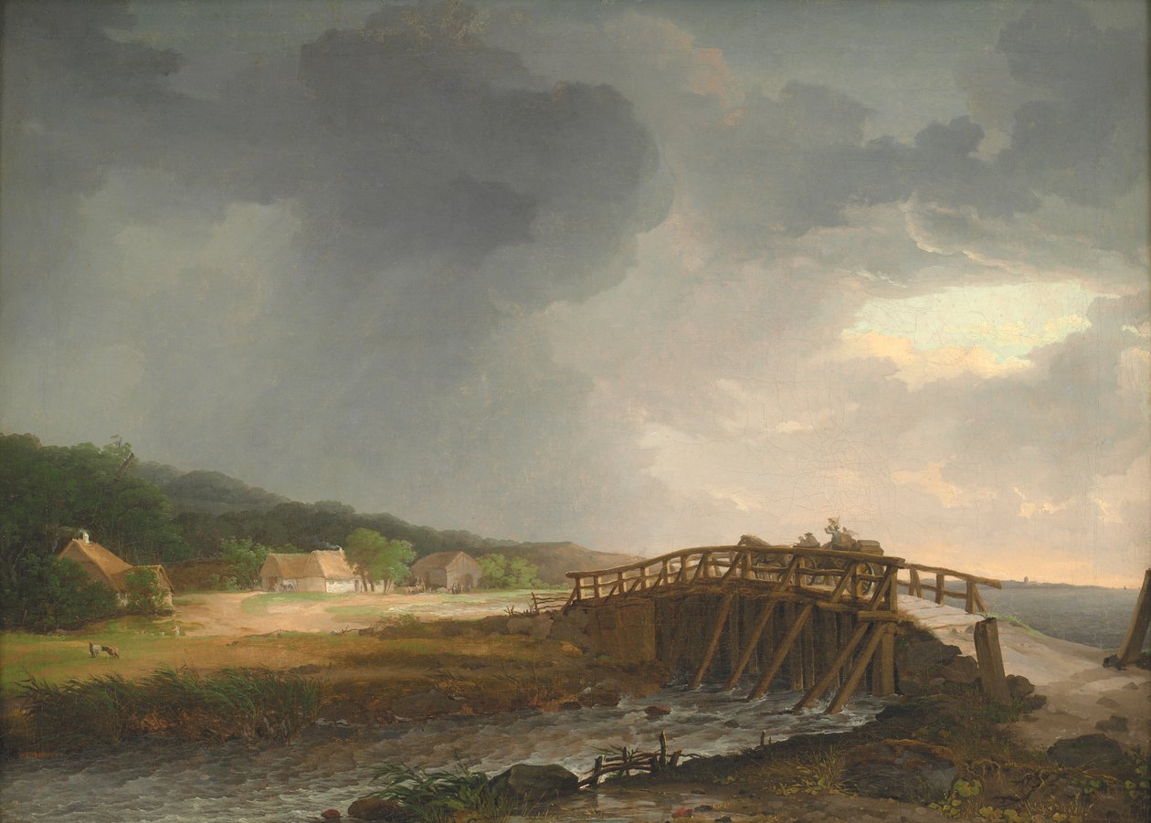 Most přes řeku Tryggevælde s výhledem na Køge, Zéland od Johan Christian Dahl