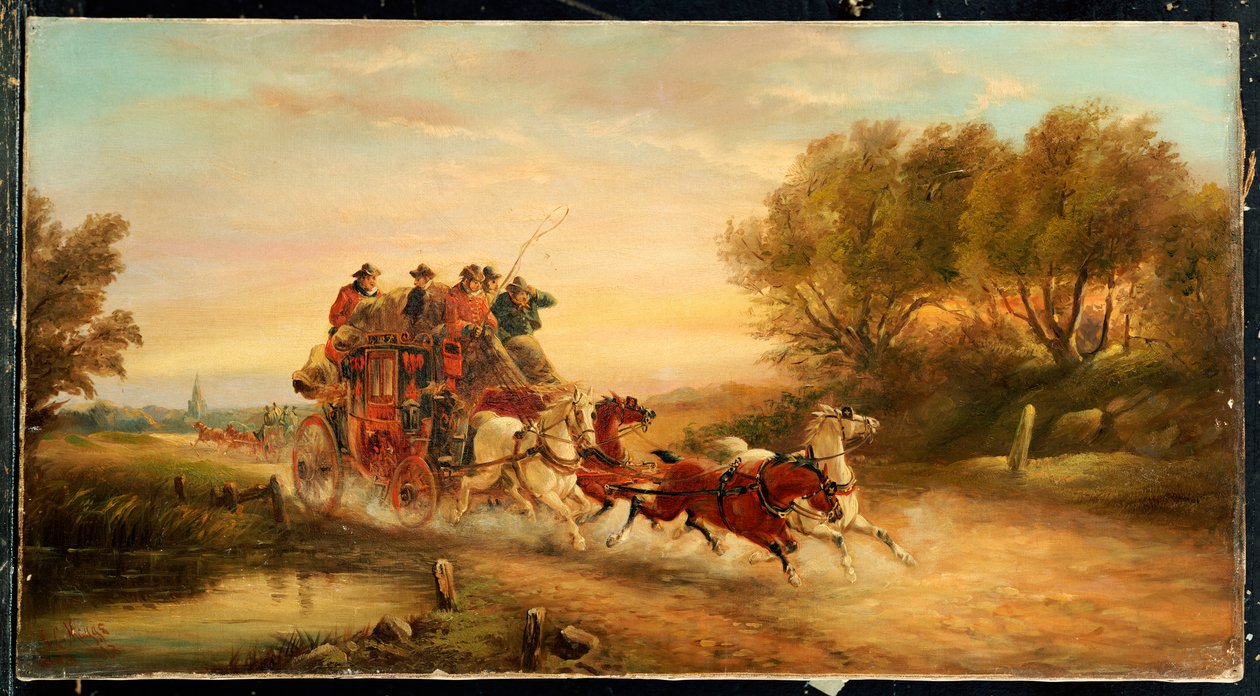 Poštovní autobus z Oxfordu do Londýna, 1883 od J.C. Maggs