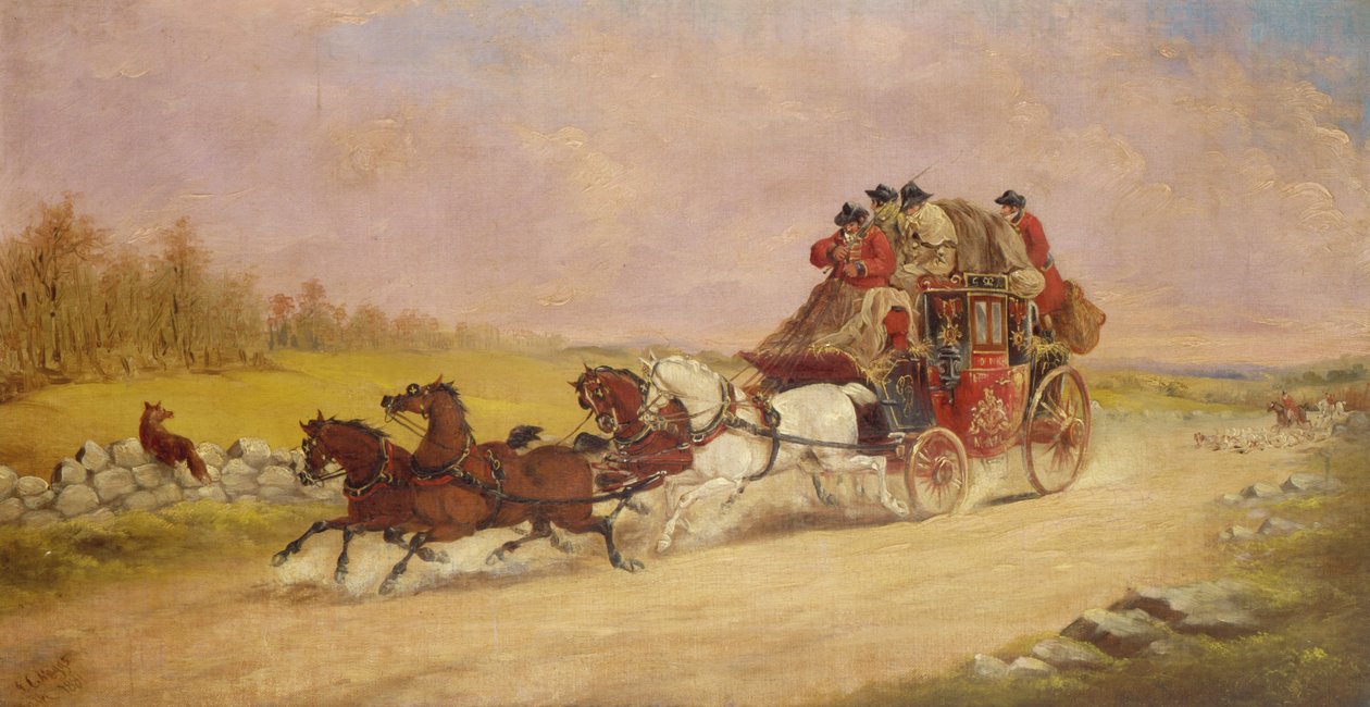 The Royal Mail Coach between the Fox and the Hunt, 1881 od J.C. Maggs