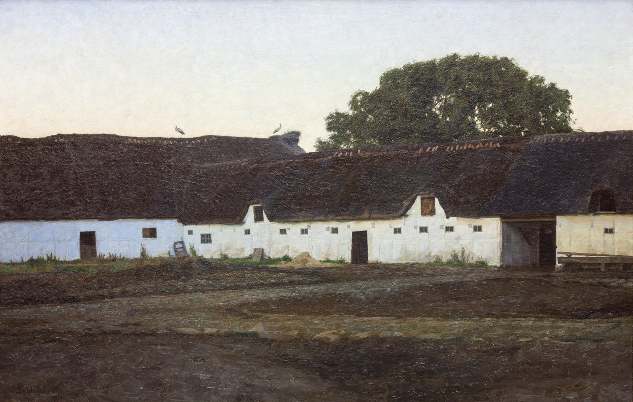 Farma ve Vendsyselu. Západ slunce od J.C. Schlichtkrull