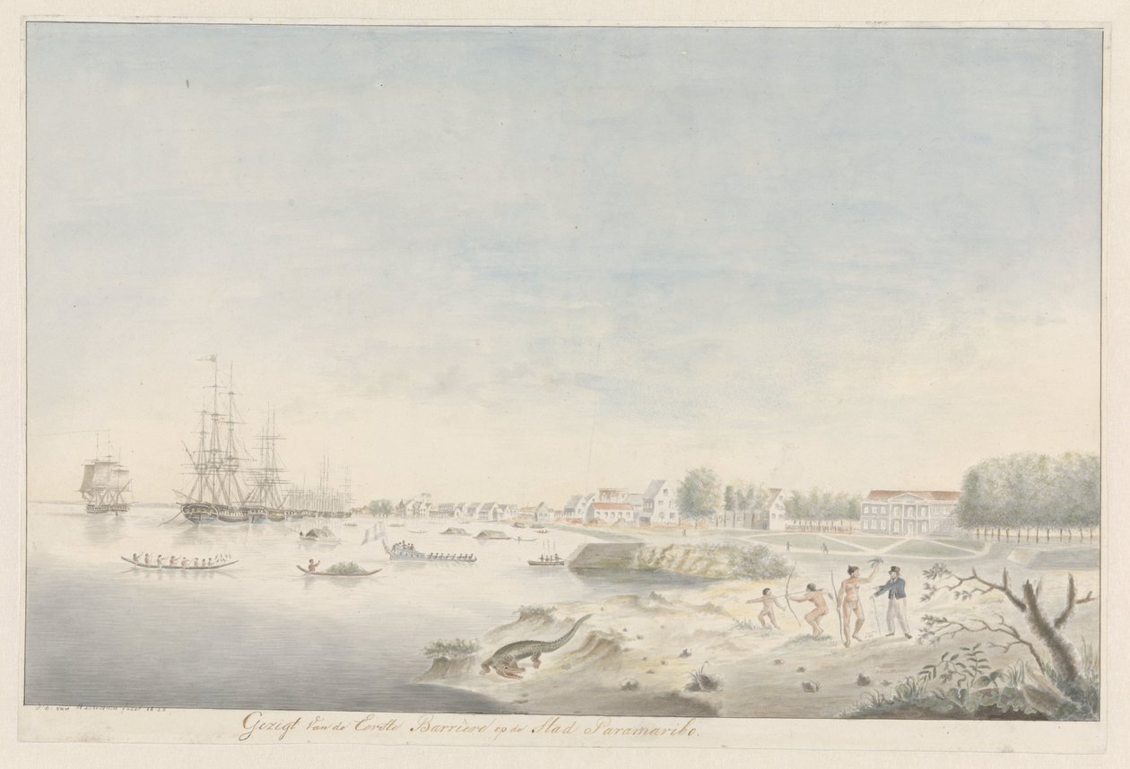 Nábřeží Paramaribo krátce po požáru v roce 1821 od J.D. van Herwaarden (signed by artist)