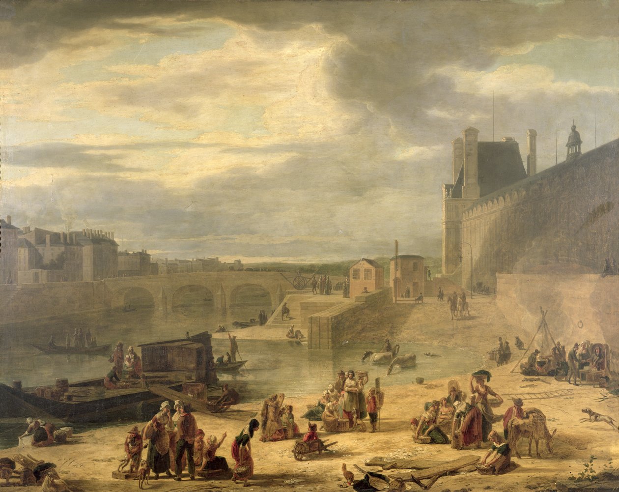 Pohled na Velkou galerii Louvre, Tuileries a Pont Royal, c.1795 od J.F. De Pelchin