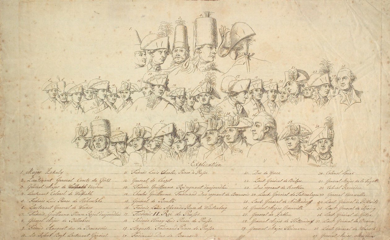 Vysvětlující list k „Frederick Veliký jede domů po revue v Postupimi“ od J.F. Clemens