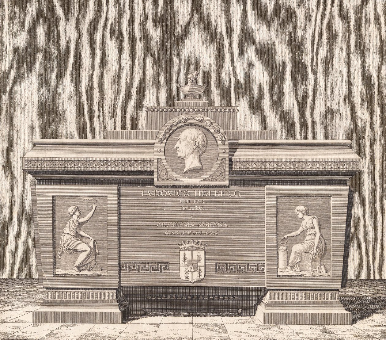sarkofág Ludviga Holberga v Sorø od J.F. Clemens