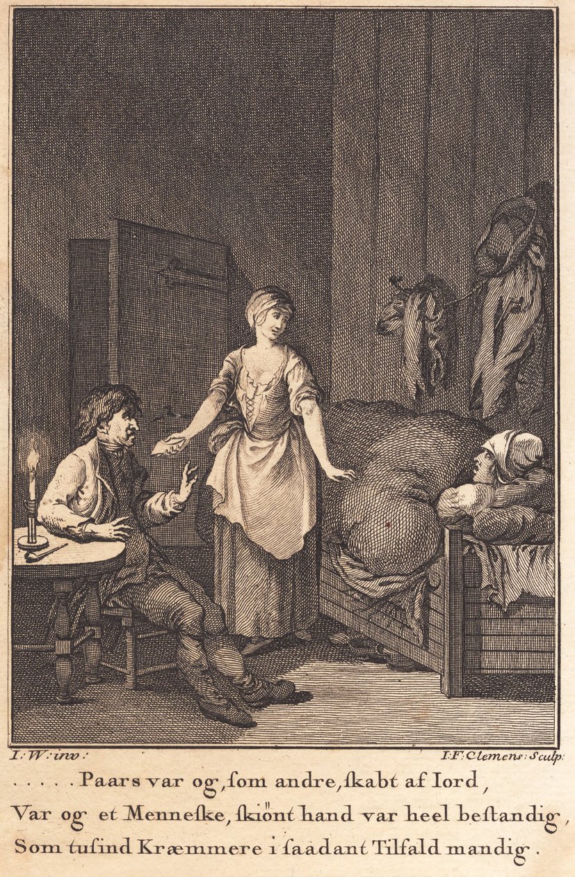 Kuchařka Marthe vstoupí do obývacího pokoje Pedera Paarse a Per Ruuse od J.F. Clemens