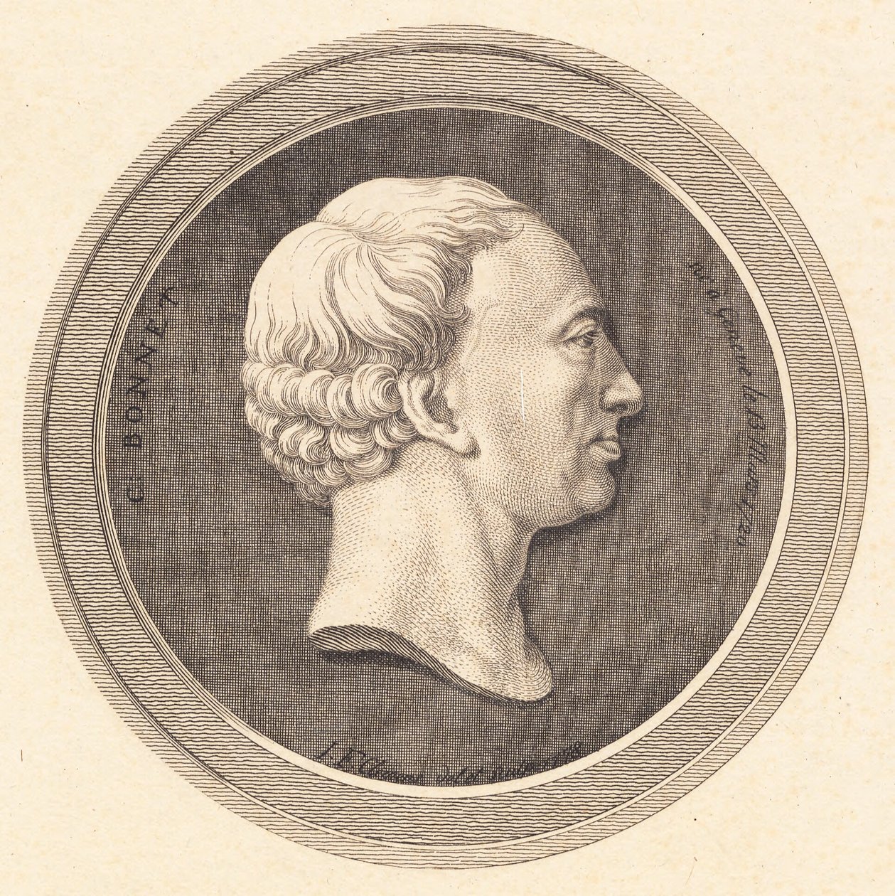 Reliéfní medailon s portrétem Bonneta od J.F. Clemens