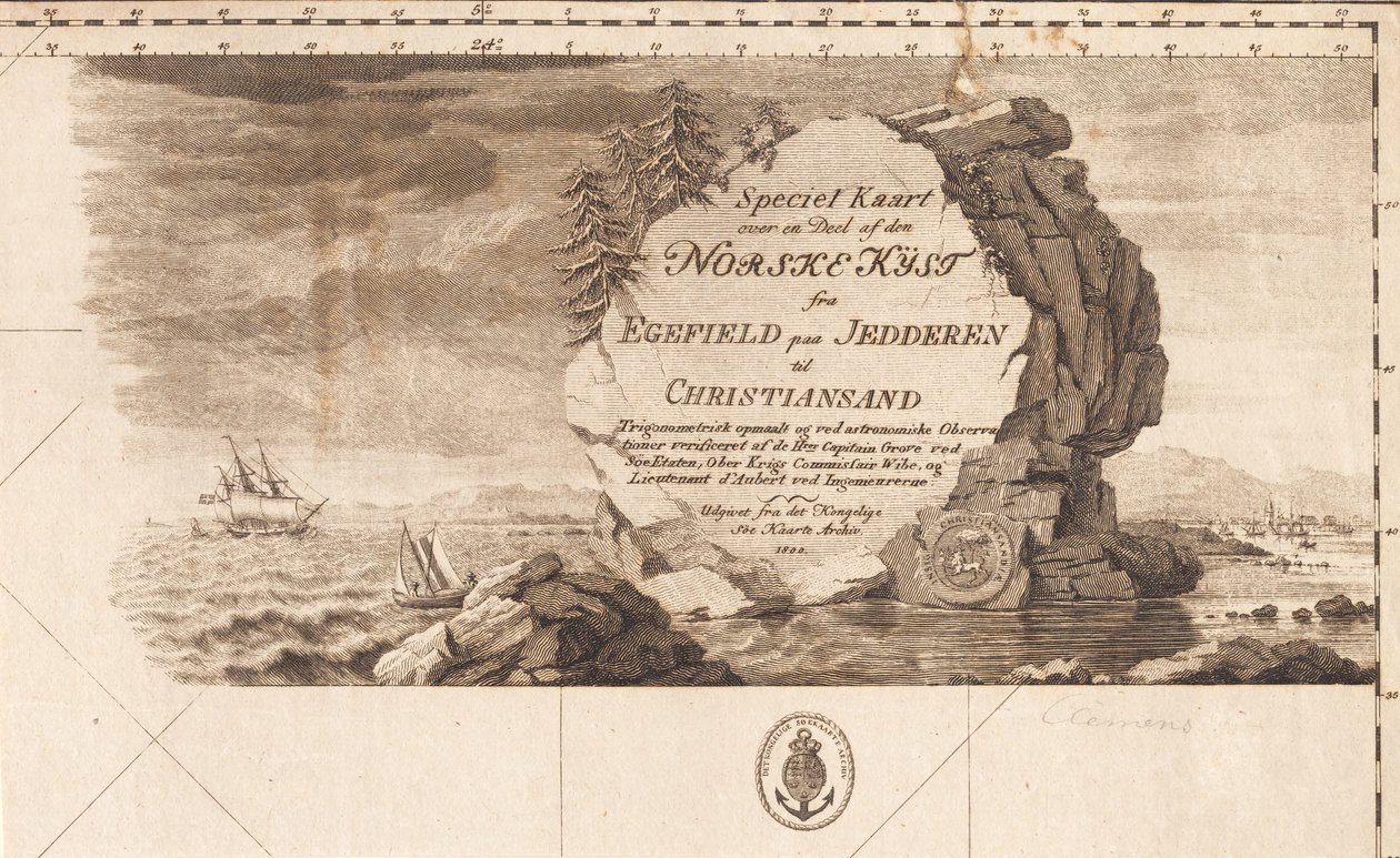 „Speciální mapa části norského pobřeží od Egefield na Jedderen po Christiansand“ od J.F. Clemens