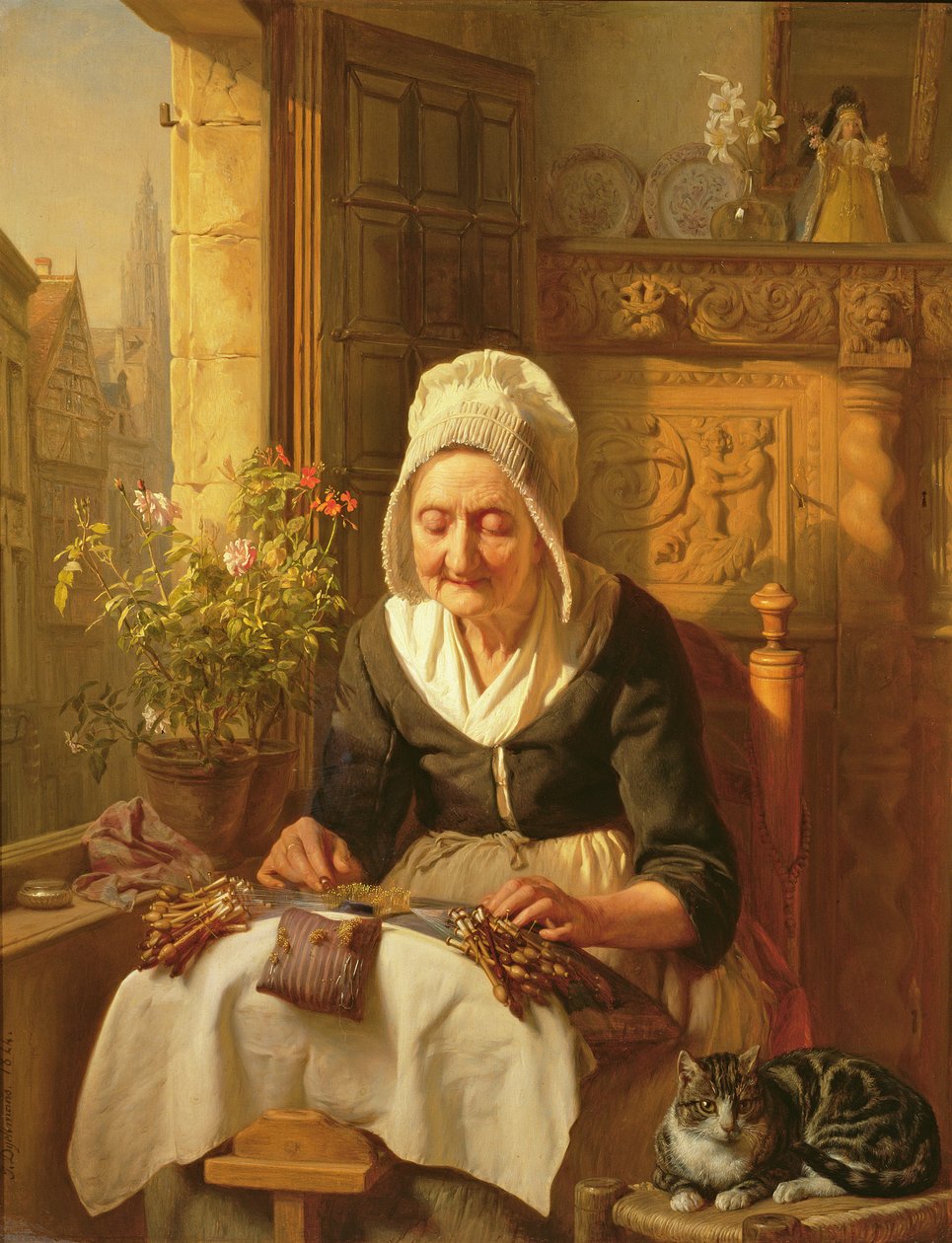 Stará krajkářka, 1844 (panel) od J.L. Dyckmans