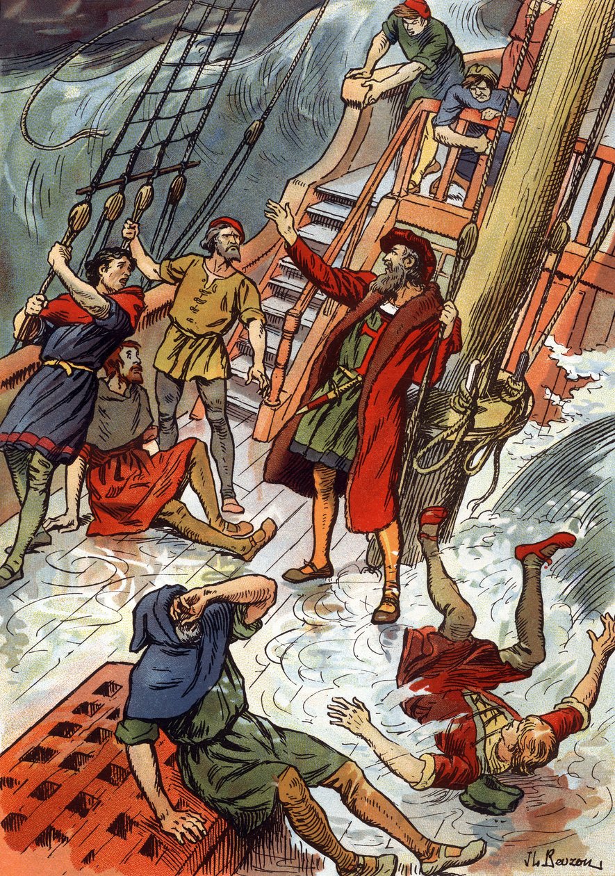 Vasco de Gama zde během bouře na mysu Dobré naděje v Jižní Africe od J.L Beuzon (fl.1880 1940)