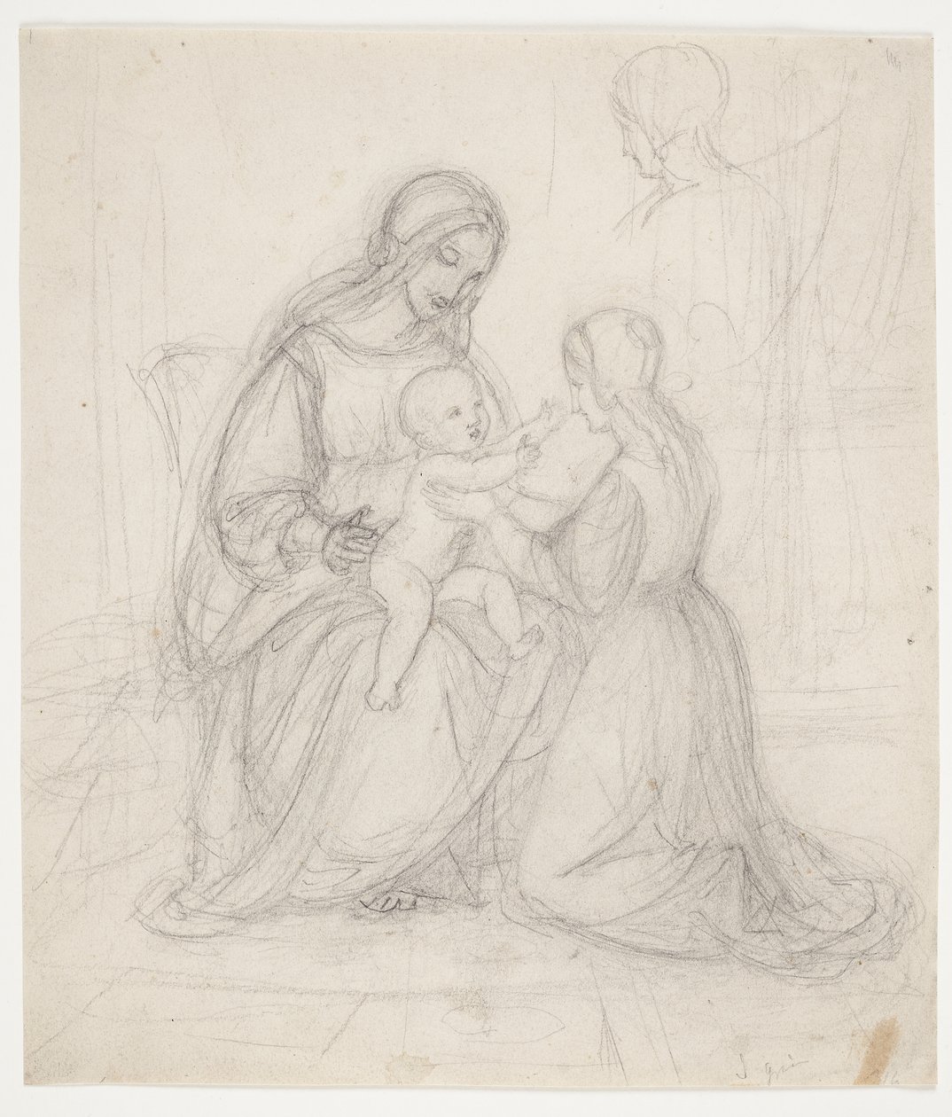 Sedící Madonna s dítětem a klečící ženou od J.L. Lund