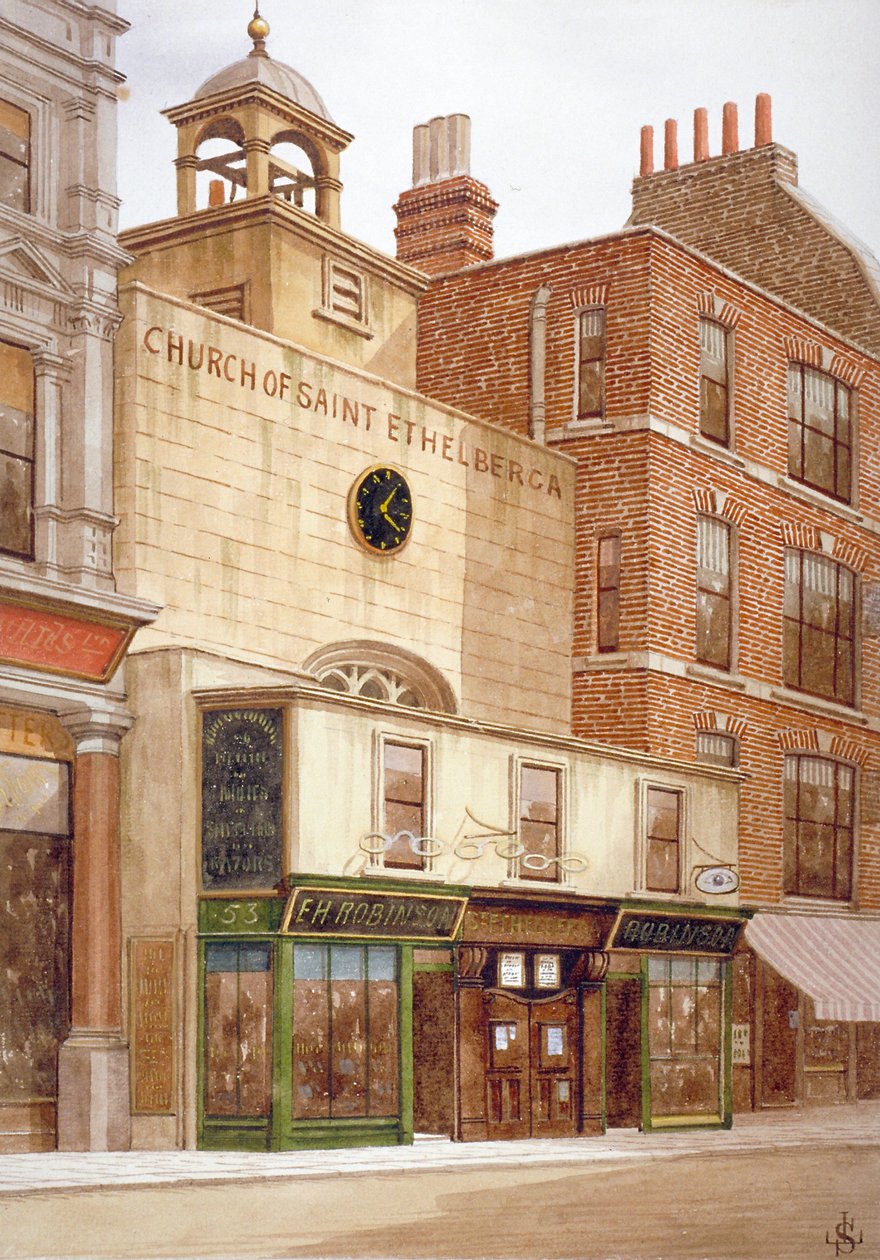 Kostel St Ethelburga-the-Virgin v Bishopsgate, City of London, 1860 od JL Stewart