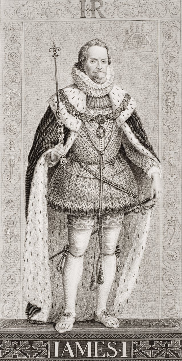 Jakub I. (1566-1625) z knihy "Ilustrace k anglickým a skotským dějinám", I. díl od J.L. Williams
