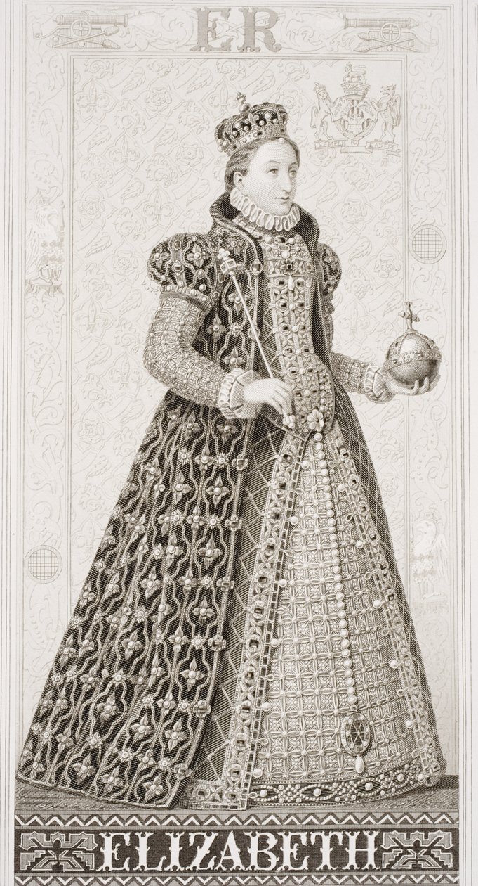 Královna Alžběta I. (1533-1603) z knihy "Ilustrace k anglickým a skotským dějinám", I. díl od J.L. Williams