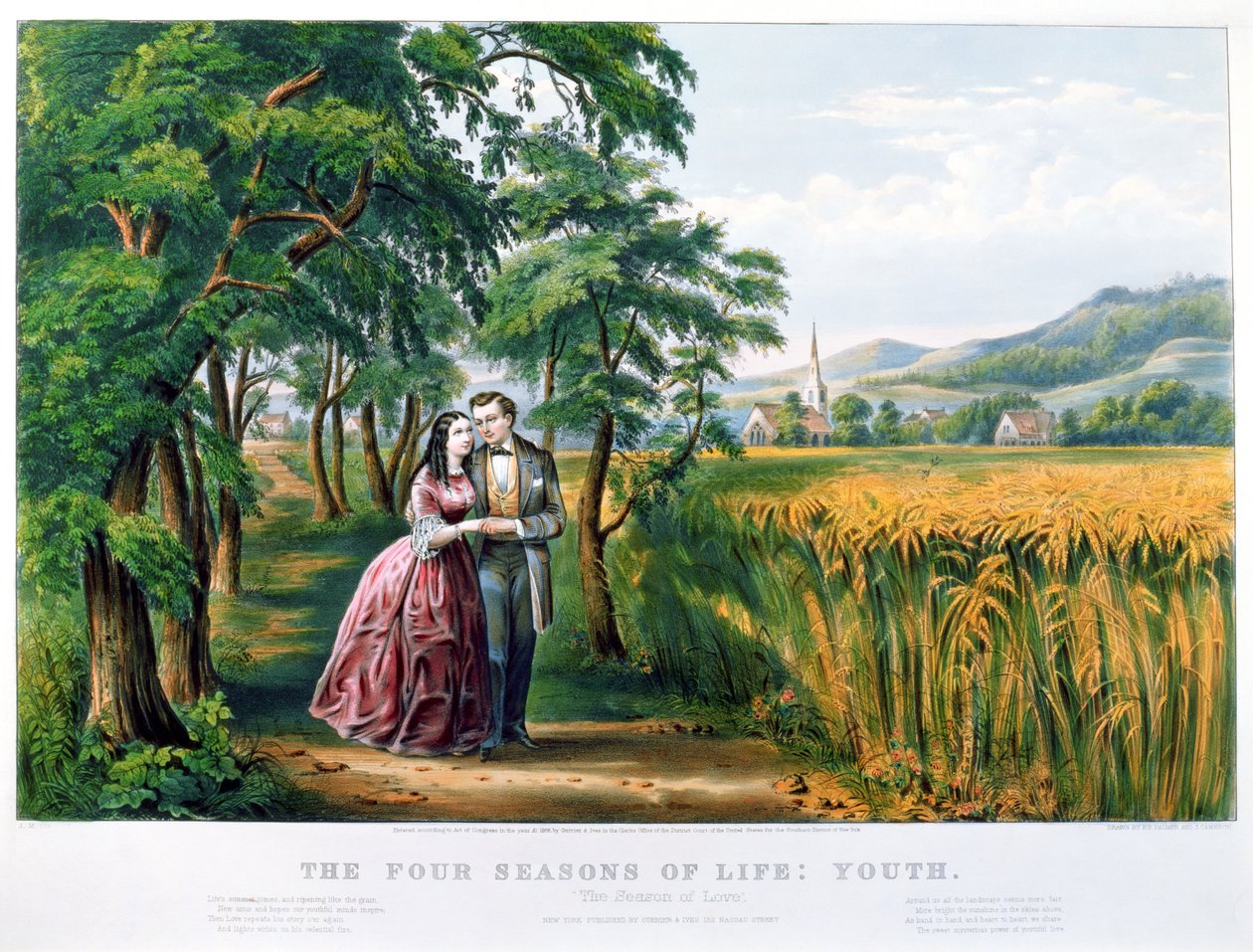 The Four Seasons of Life: Youth, `The Season of Love`, vyryli Parsons a Atwater, pub. od Currier and Ives, New York, 1868 (viz 87970, 87966) od N. and Ives, J.M. Currier