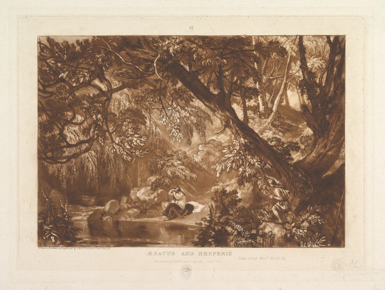 Aesacus a Hesperia, Video Ovidius Metamorphoses, Kniha XI Liber Studiorum, část X..., 1. ledna 1819. od Joseph Mallord William Turner