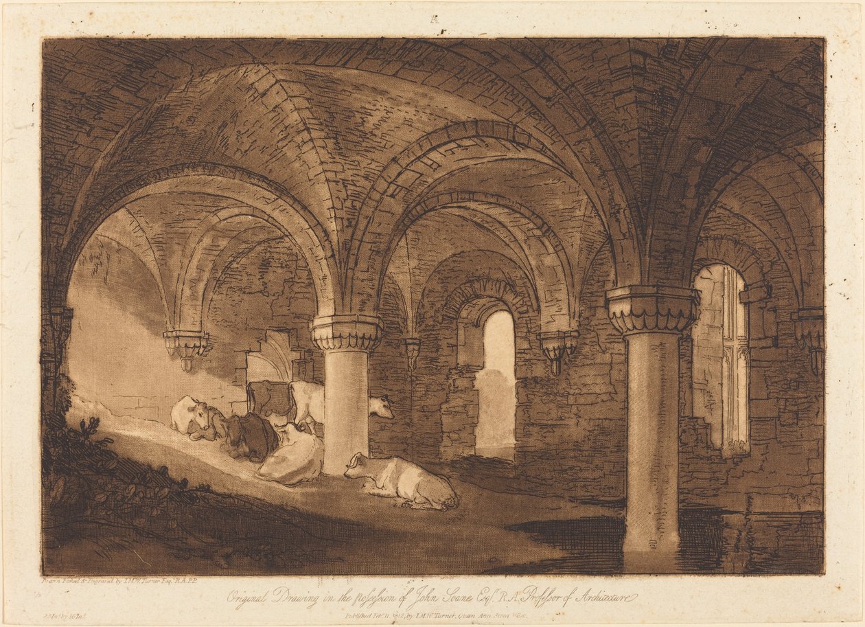 Crypt of Kirkstall Abbey, publikoval 1812. od Joseph Mallord William Turner