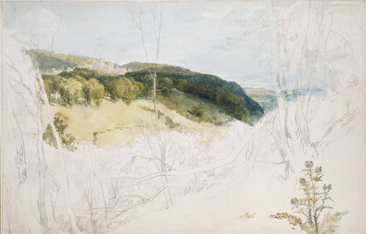 Vzdálený pohled na scénu zámeckého parku Lowther, 1809 od Joseph Mallord William Turner