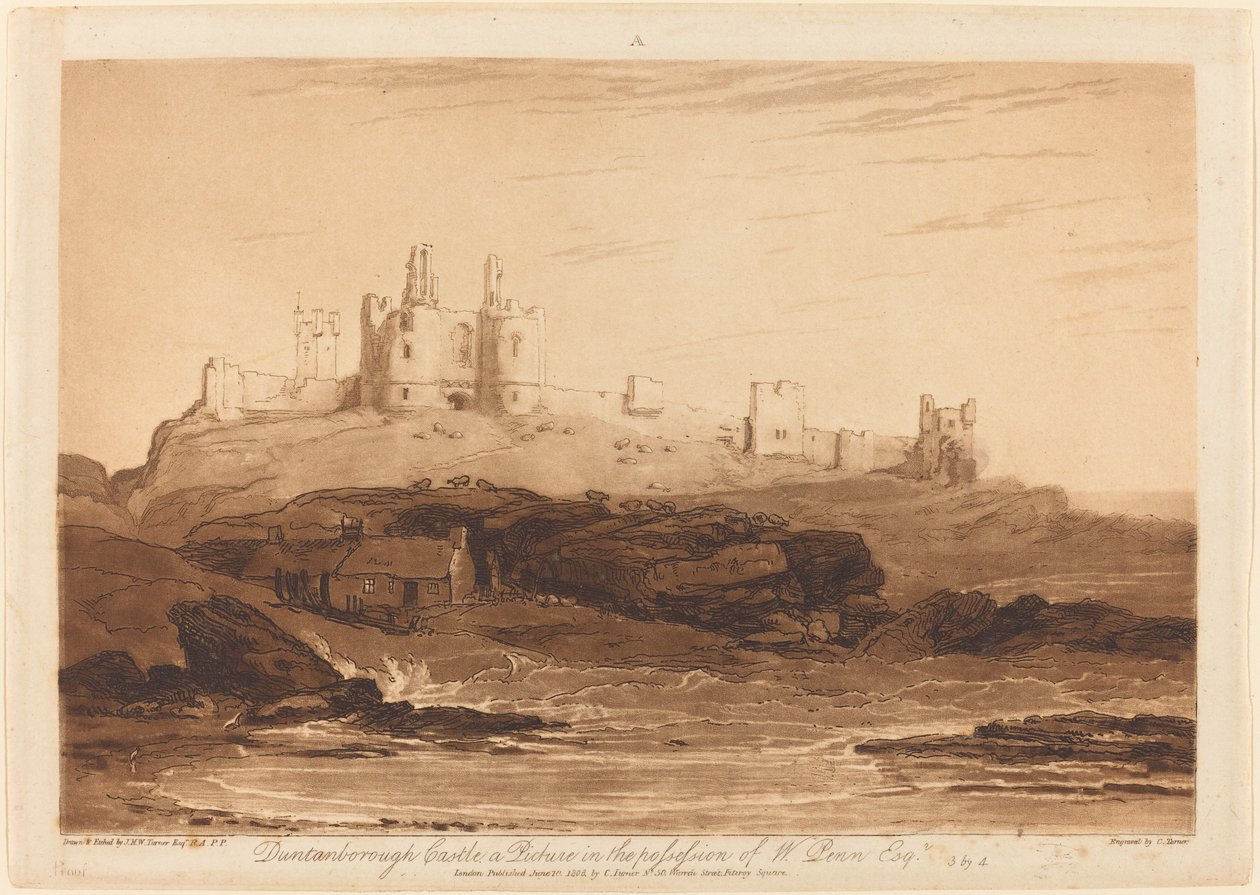 Hrad Dunstanborough, publikoval 1808. od Joseph Mallord William Turner