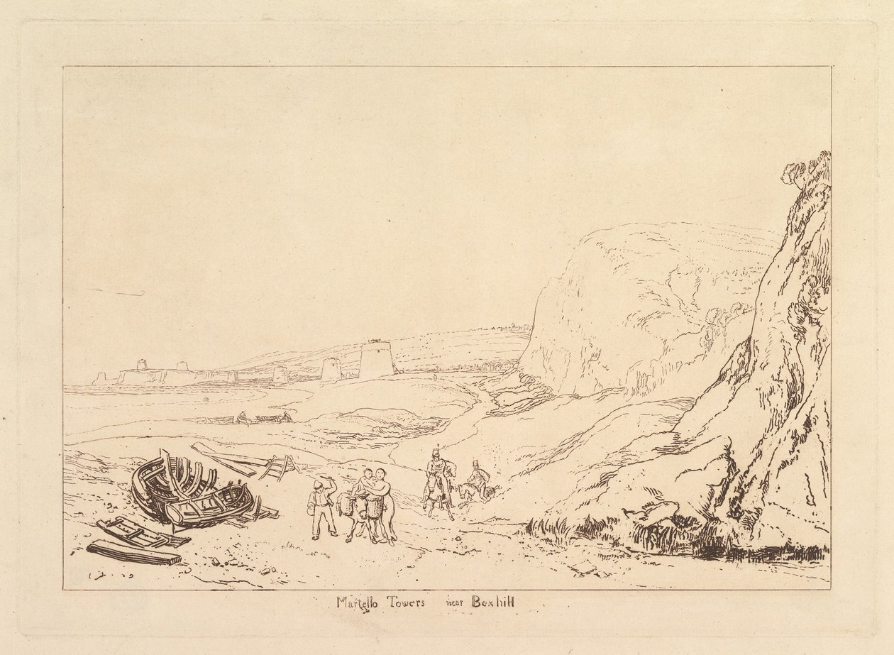 Martello Towers poblíž Bexhill, Sussex Liber Studiorum, část VII, deska 34, 1811. od Joseph Mallord William Turner