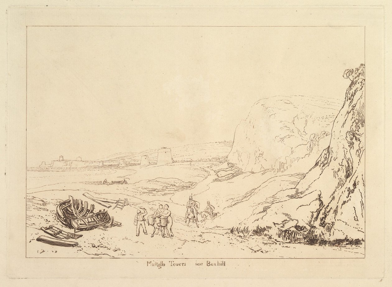 Martello Towers poblíž Bexhill, Sussex Liber Studiorum, část VII, deska 34, 1811. od Joseph Mallord William Turner