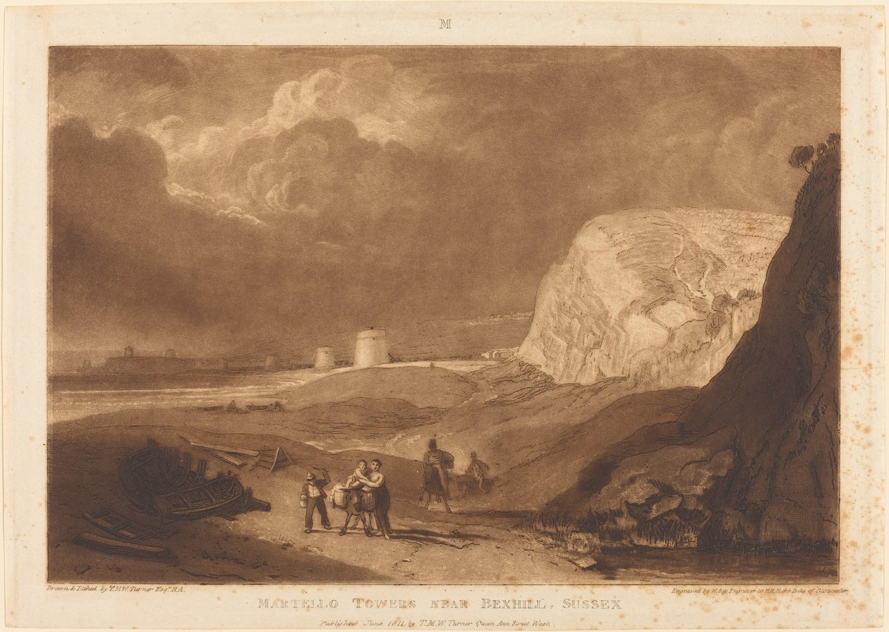 Martello Towers poblíž Bexhill, Sussex, publikoval 1811. od Joseph Mallord William Turner