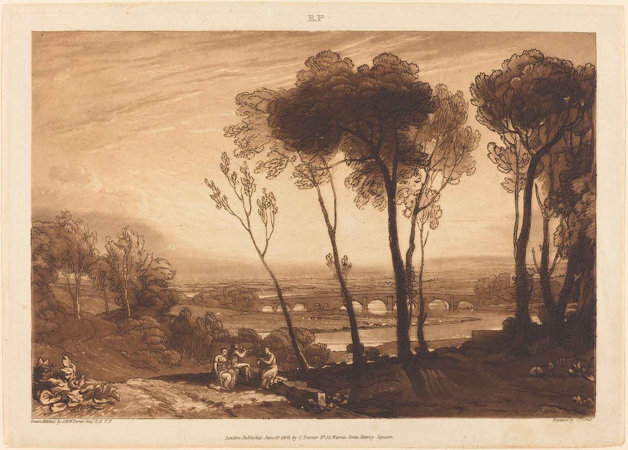 The Bridge in Middle Distance, publikoval 1808. od Joseph Mallord William Turner