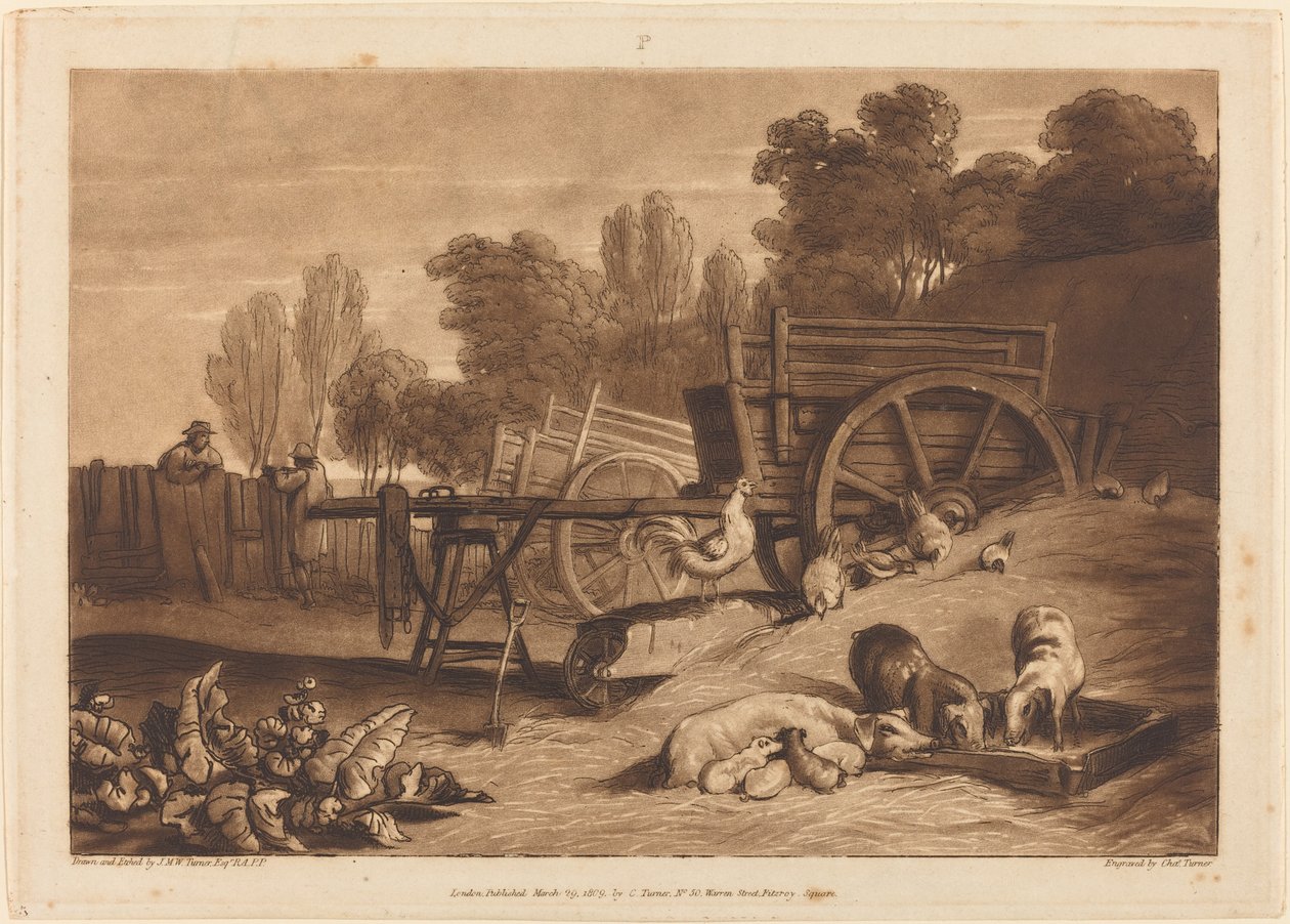 Farm-yard with the Cock, publikoval 1809. od Joseph Mallord William Turner