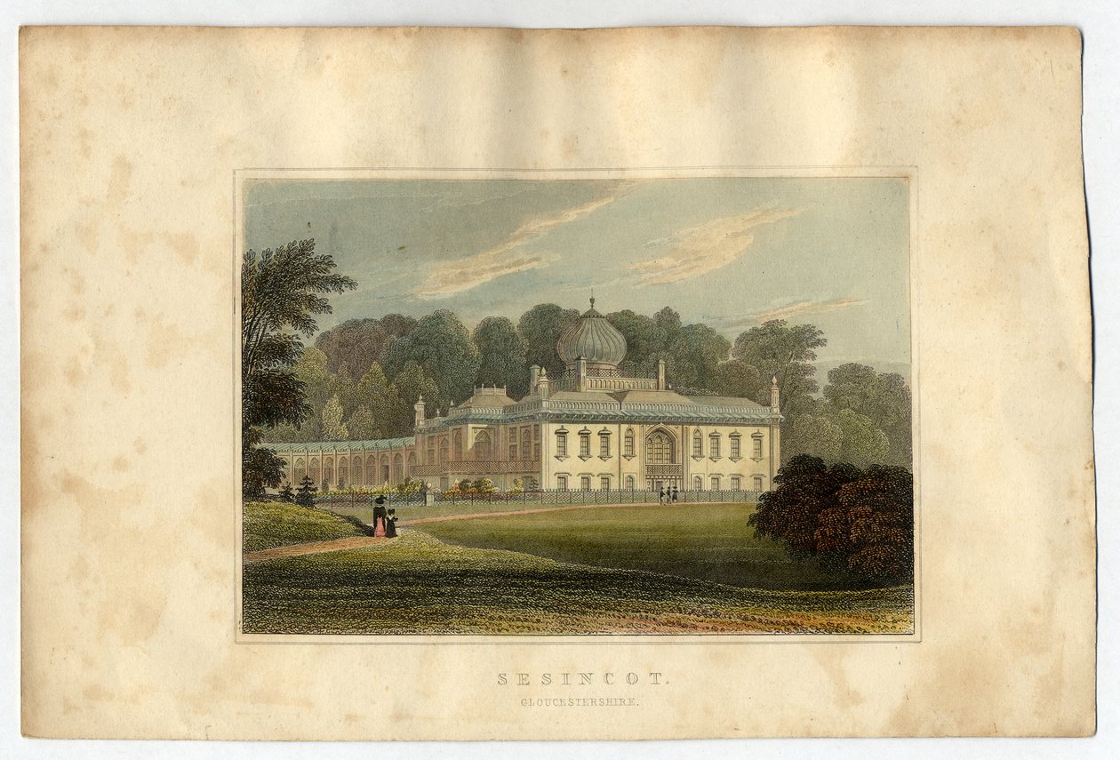Sezincote House, Gloucester, 1823 (barevné lito) od J.P. Neale