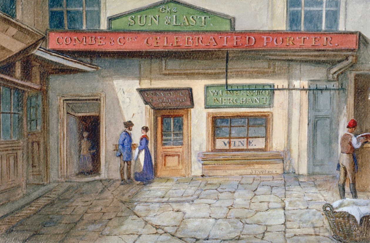 Pohled na slunce a poslední hostinec v Newgate Market, Paternoster Square, City of London, 1867 od JT Wilson