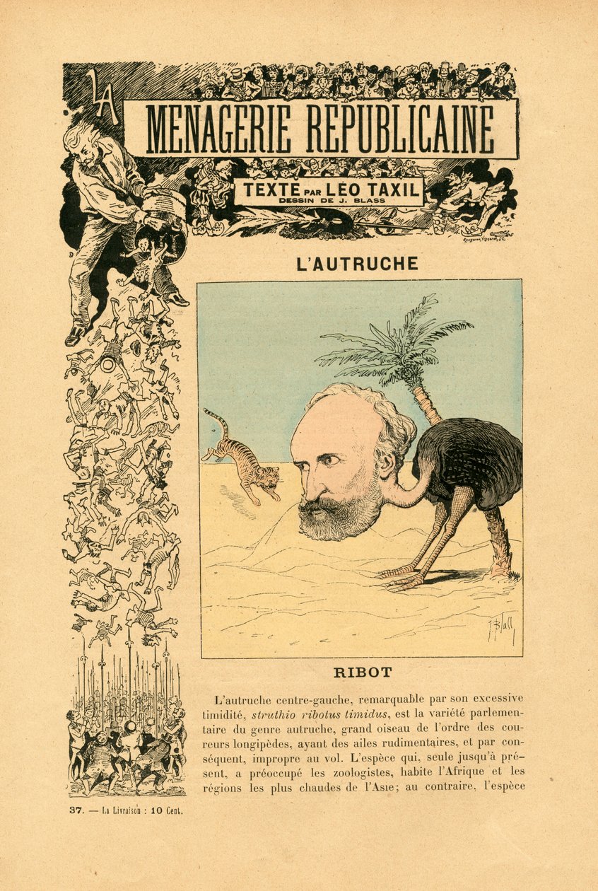 Menagerie Republicaine Humoristická galerie hlavních postav Třetí republiky, číslo 37, Satirique en Couleurs od J. (1847 1892) Blass