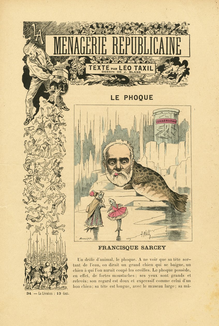 Ilustrace J. Blasse (1847-1892) v Menagerie Republicaine Humoristická galerie hlavních postav Třetí republiky od J. (1847 1892) Blass