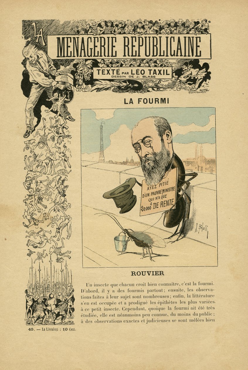 Ilustrace J. Blasse (1847-1892) v Menagerie Republicaine Humoristická galerie hlavních postav Třetí republiky, č. 40 od J. (1847 1892) Blass