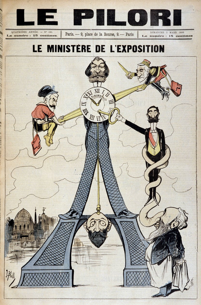 Ministr výstavy (karikatura o finančních skandálech na konci 19. století a Eiffelova věž). Ilustrace J. Blasse