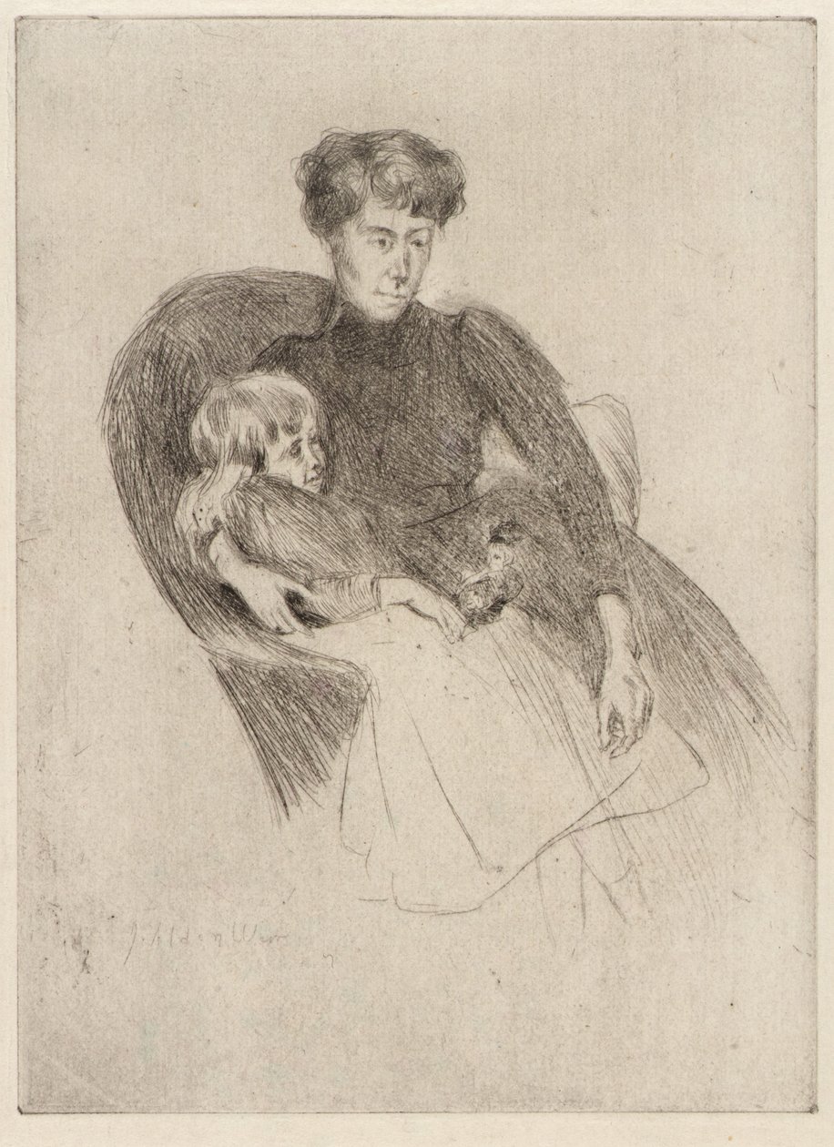 Žena a dítě, sedící (Matka a dítě s hračkou) od J. Alden Weir