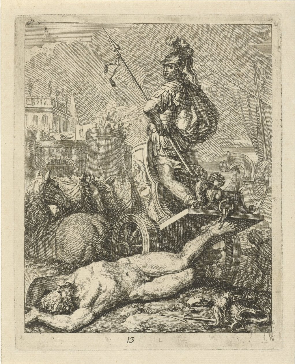 Achilles s Hektorovou mrtvolou za svým vozem Scény ze života Achilla (název série) Vitam et mortem achilli (název série) od J. Alexander Janssens