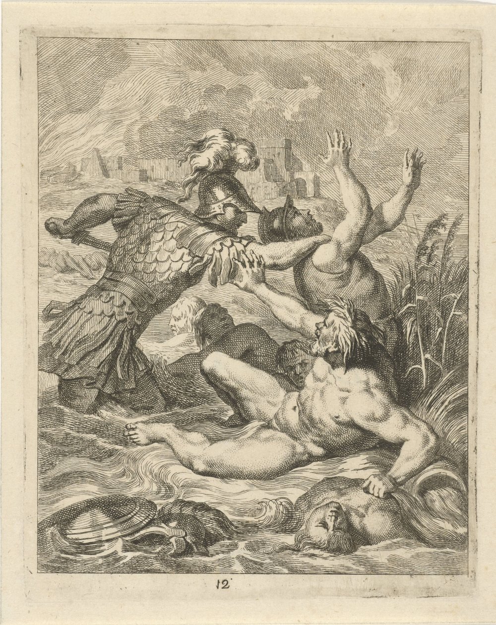 Achilles bojuje s říčním bohem Scamanderem Scény ze života Achilla (název série) Vitam et mortem achilli (název série) od J. Alexander Janssens