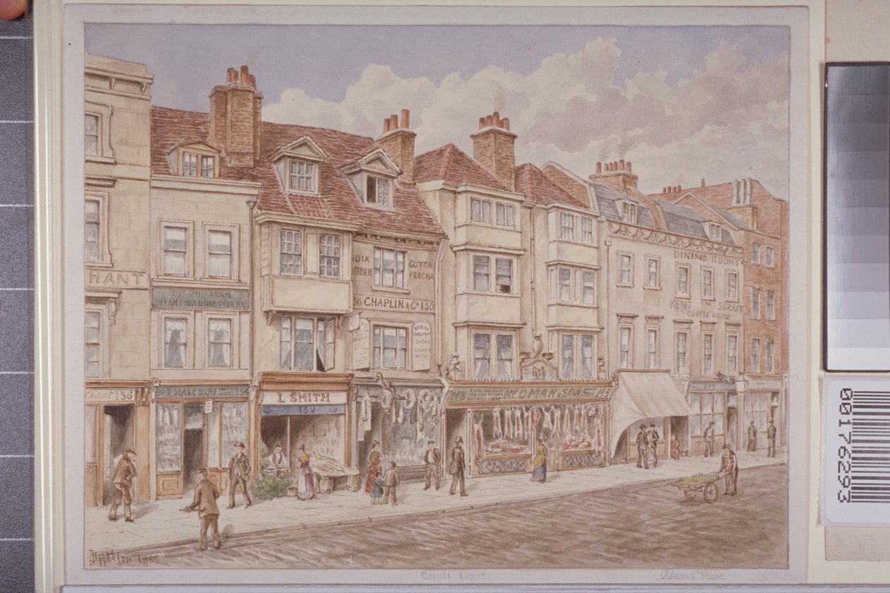 Pohled na č. 140-156 na západní straně Borough High Street, 1888 od J. Appleton