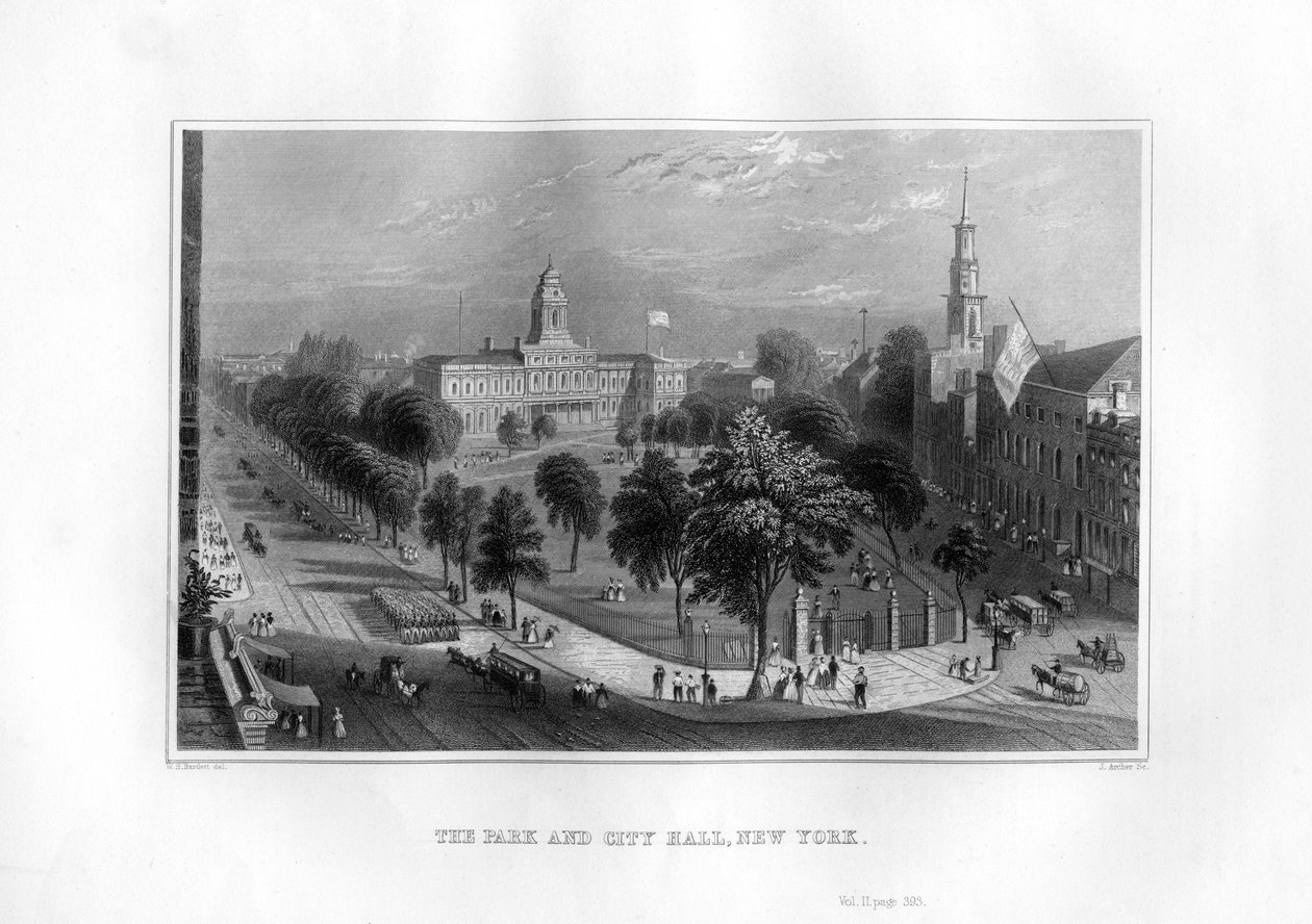 Park a radnice, New York, 1855. od J. Archer