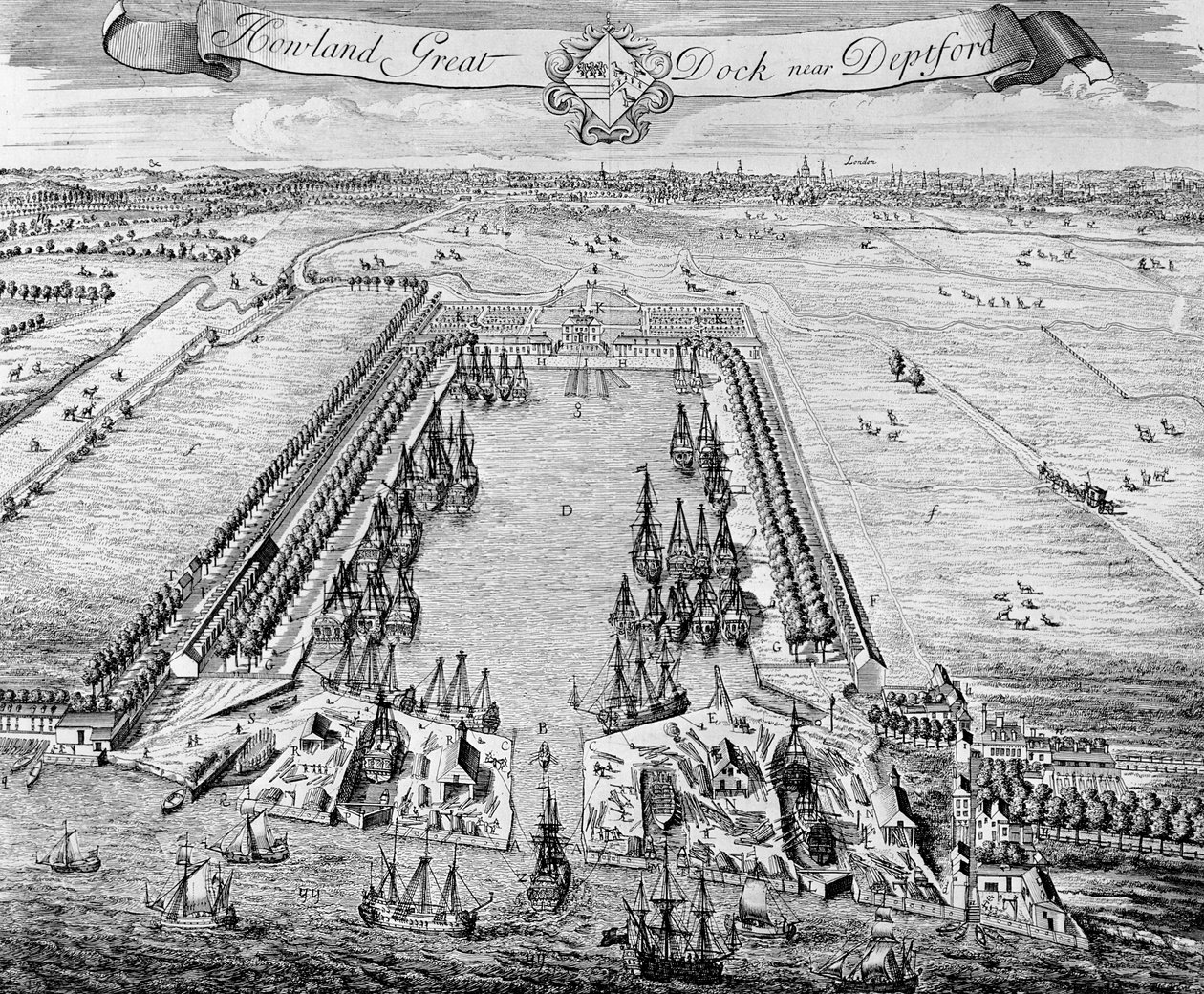 Howland Great Dock, poblíž Deptford, c.1715-20 od J. Badslade