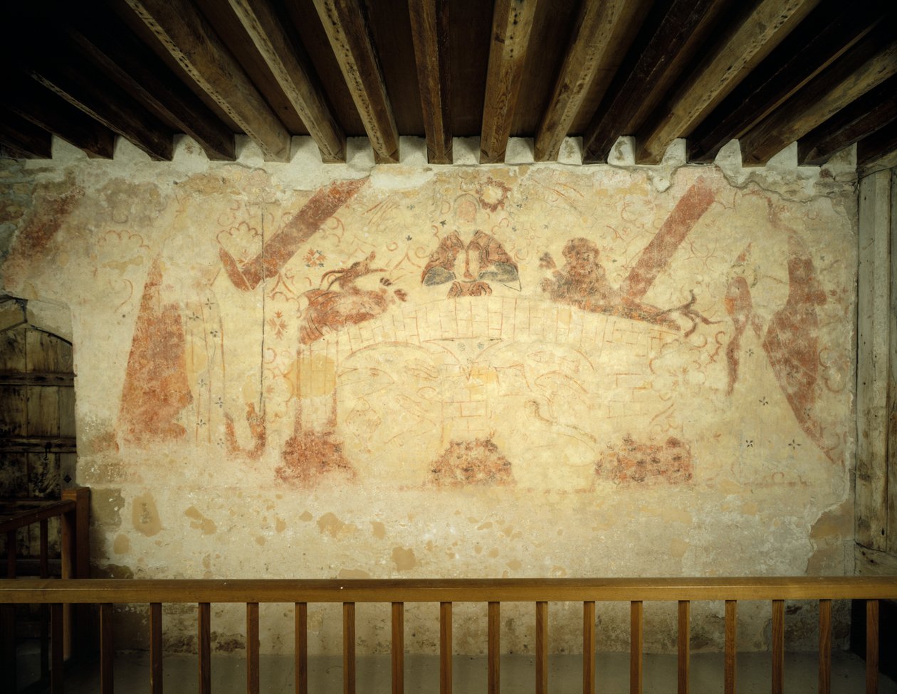 Nástěnná malba z 15. století na východní stěně malované komory v Cleeve Abbey, Somerset, 1999 od J Bailey